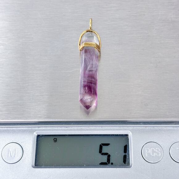 Estate Gold-Tone Sterling Silver 925 Fluorite Point Pendant - Picture 9 of 9